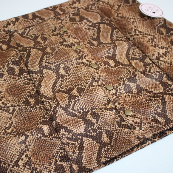Brown Snake Print Button Down Mini Skirt - Picture 7 of 8